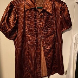 Satin Pleated Button-Up Shirt